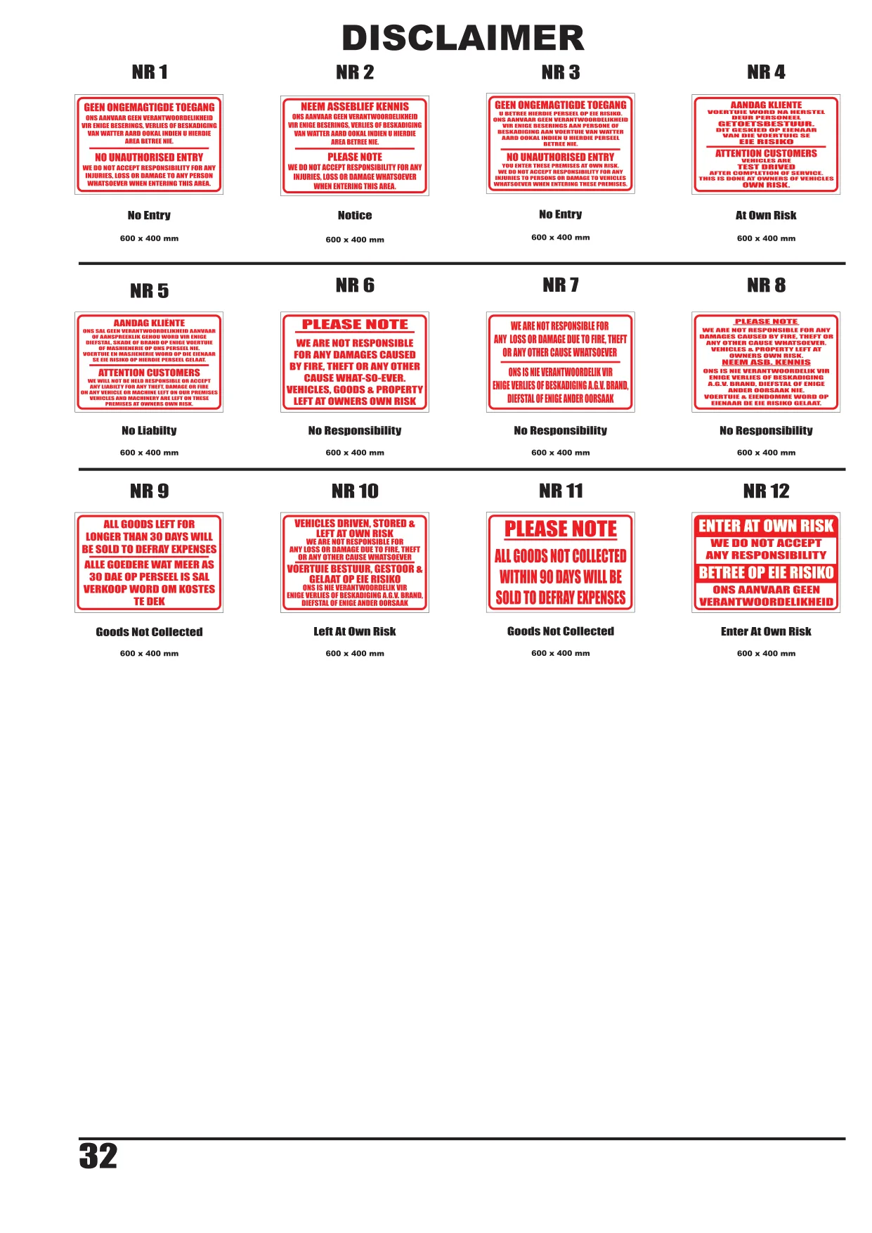 Catalogue page 33 — Disclaimer