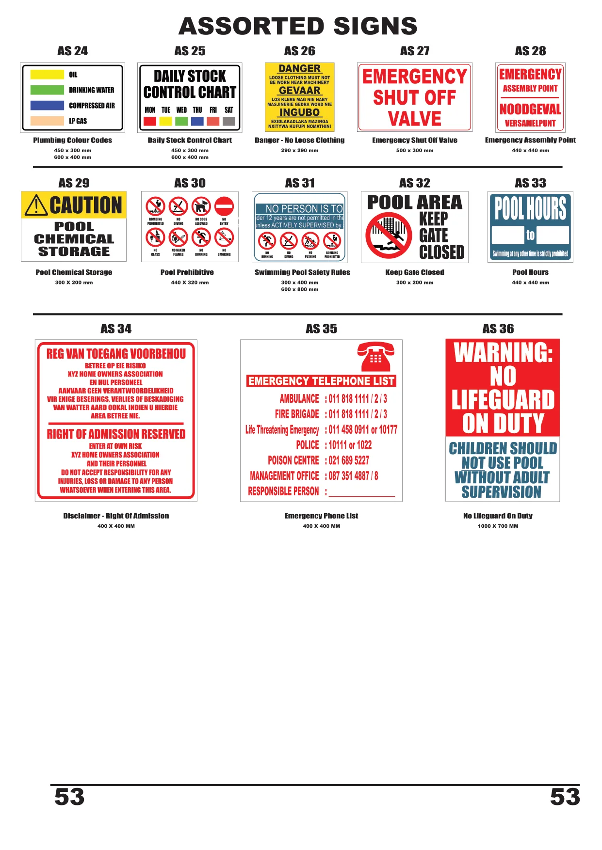 Catalogue page 54 — Assorted Signs